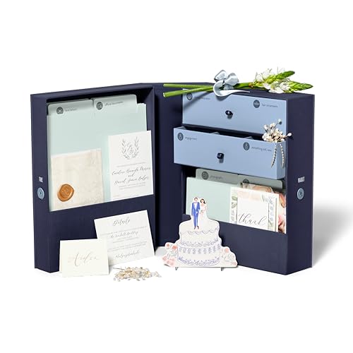 Savor Wedding Gifts Keepsake Box - Ideal Wedding Gifts for Newlyweds - Memory Storage with 52 Hand-Illustrated Labels & 10 File Folders - Elegant & Durable Design, Something Blue, No Customization - color: Something Blue, size: No Customization