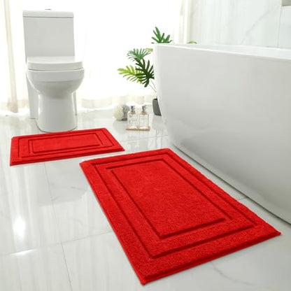 HOMEIDEAS Bathroom Rugs Sets 2 Piece, Super Soft and Absorbent Non Slip Microfiber Machine Washable Bath Mat Set (20" x 32" + 16" x 24", Red) - color: Loop- Red, size: 1'4" x 2'8" (16"x24"+20"x32")