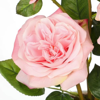 Hollyone Pink Real Touch Roses Artificial Flowers in Vase Blue and White Porcelain Ceramic Pot 13.4" Fake Roses Flower Arrangement Artificial Plants & Flowers Potted Plant Faux Silk Rose Flower - color: Rose 3 - Pink (13.4inch)