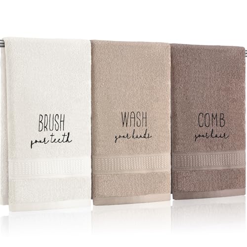 3 Pcs Farmhouse Decorative Hand Towels for Bathroom and Kitchen Rustic Embroidered Cotton Hand Towels Decorative Set for Boho Bathroom Decor(Brown,Brush Comb Wash) - color: Brown, style: Brush Comb Wash
