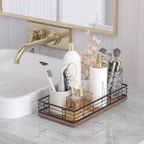 Toilet Paper Basket, 13 Inch Bathroom Toilet Tank Basket with Handles | Bathroom Basket, Back of Toilet Basket Toilet Tank Tray, Toilet Organizer for Toilet Paper Storage Toiletries, Acacia & Black - color: Acacia & Black