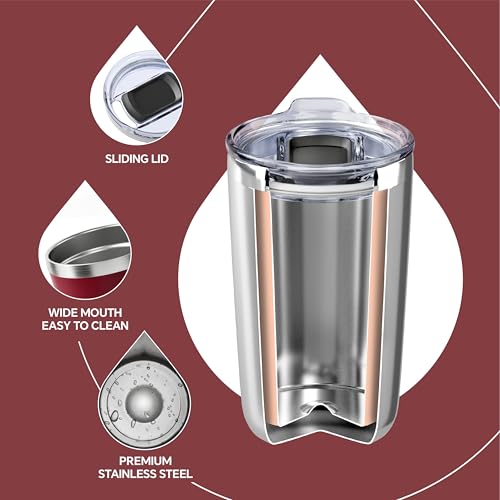 Ideus 20 oz Tumbler, Travel Coffee Mug with Splash Proof Sliding Lid, Double Wall Stainless Steel Vacuum Insulated Coffee Mug for Home and Office, Keep Beverages Hot or Cold, Blood Red - color: Blood Red