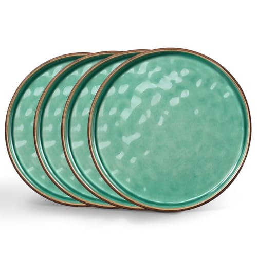 LIANYU 10.2 Inch Dessert Plates of 4, Kitchen Ceramic Dinner Plates Set, Dinnerware Serving Dishes Set, Dinnerware Salad Appetizer Plates for Microwave Dishwasher Oven, Chip Resistant, Emerald Green - color: Emerald Green, size: 10.2 Inch for 4