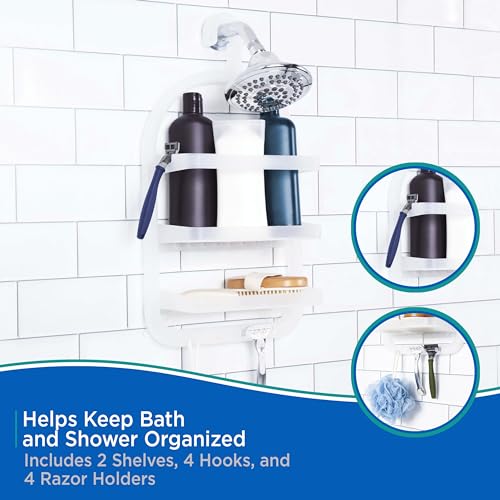 Kenney KN614000 Over the Shower Head 20" L x 10" W x 5" D Rust-Proof Plastic Small 2-Shelf Hanging Caddy with Suction Cups and Razor Holders for Bathroom Shower, Frosted