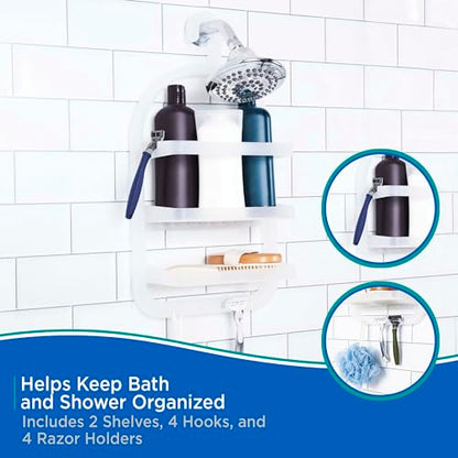 Kenney KN614000 Over the Shower Head 20" L x 10" W x 5" D Rust-Proof Plastic Small 2-Shelf Hanging Caddy with Suction Cups and Razor Holders for Bathroom Shower, Frosted