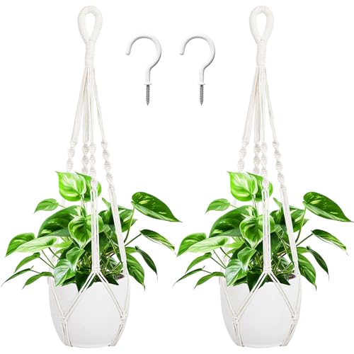 27inch Macrame Plant Hanger, 2 Packs Plant Hangers with Hooks, Hanging Planter for Indoor Plants Decorative Macrame Pot Hanger for Home Decor - color: White, size: 27 Inches