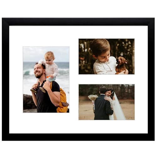 Golden State Art 11x14 Black Wood Picture Frame for 5x7 and 4x6 Photos | 3 Opening Picture Frame,White Mat included,Real Glass, Sawtooth Hanger - Wall Mounting - Great for Posters, Weddings(1 Pack) - color: Black&White Mat-1P, size: 1 5x7 And 2 4x6