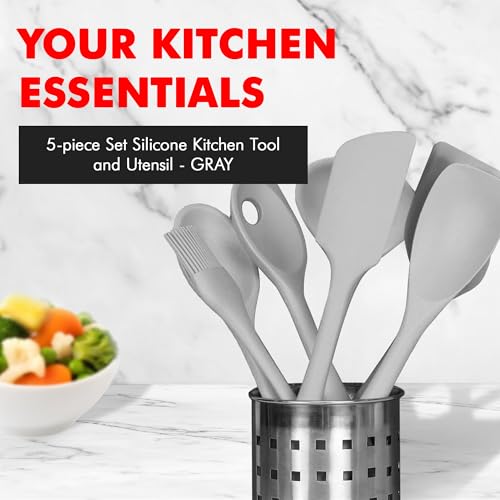 Chef Craft - Premium Silicone Kitchen Tools and Utensils Set, Non-Scratch, Withstands Temperatures up to 450°F, BPA-Free, 5 Piece Cooking Utensils Set, Gray - color: Gray, size: 5 Piece Set