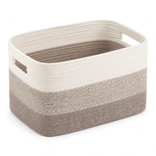 Cotton Rope Laundry Basket Large, 19.2GAL Collapsible Woven Storage Baskets for Living Room Kids Toys Stuffed Animal,Boho Rectangular Decorative Short Hamper for Dirty Clothes Blankets Gradient Brown - color: GradientBrown, size: 19.2GAL