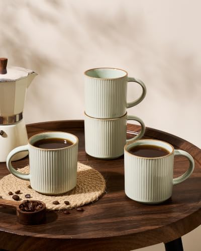 famiware Coffee Mug Set of 4, Star 12 oz Ceramic Mugs Cups Set with Handle | Stoneware Stackable Catering Cup for Coffee, Tea, Cappuccino, Latte, Microwave & Dishwasher Safe, Light Green - color: Star-Light Green, size: 4 Count (Pack of 1)