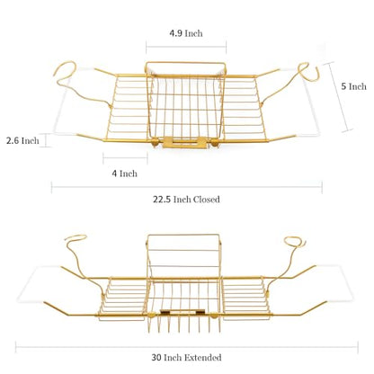Bathtub Tray,Stainless Steel Shower Bathtub Caddy Tray with Removable Book Holder Red Wine Rack Holder, for Home Kitchen Bathroom,Gold
