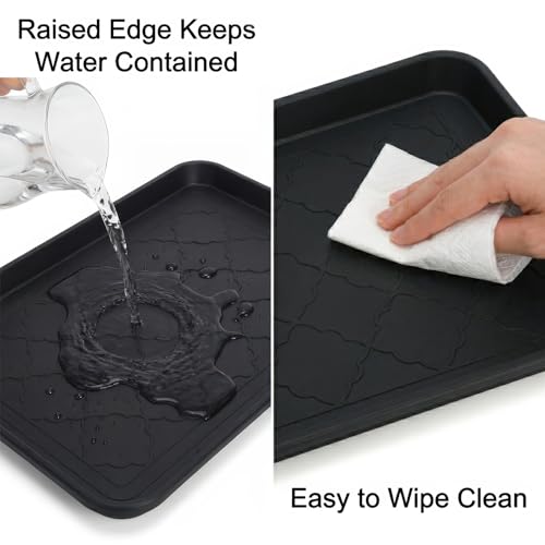 Kingrol 4-Pack Small Shoe Trays for Entryway Indoor, 16.5" x 12.6" Individual Boot Tray with Raised Lip, Waterproof Plastic Shoe Mat Tray for One Pair, Pet Bowls, Plants, Under Sink & Floor Protection