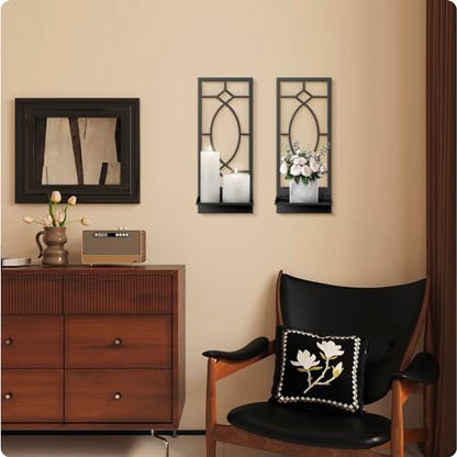Candle Wall Sconces Set of 2, Black Metal Minimalism Wall Candle Holder for Living Room, Dining Room, Bedroom, Bathroom (2 Pack, 16.5 x 7 in) - color: Black Fashion
