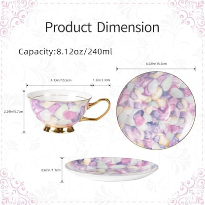KAMMAK Tea Cups and Saucers Set of 2, Porcelain Coffee Cups, JBE024 | Stackable Espresso Mugs, Ceramic Demitasse for Coffee, Cappuccino, Latte, Americano, Tea - size: 8CZJBE024