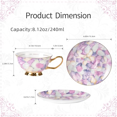 KAMMAK Tea Cups and Saucers Set of 2, Porcelain Coffee Cups, JBE024 | Stackable Espresso Mugs, Ceramic Demitasse for Coffee, Cappuccino, Latte, Americano, Tea - size: 8CZJBE024