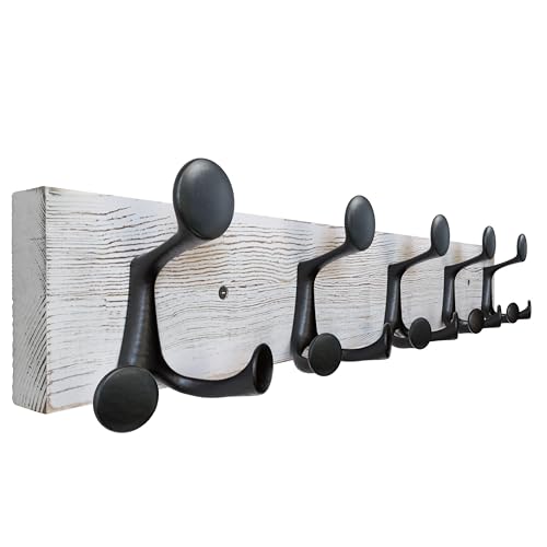 SKOLOO 24-Inch Wood Coat Rack Wall Mount with 5 Triple Hooks - Ideal for Family Entrances, Classrooms, and Pet Supplies Storage - Perfect Coat Hooks for Wall,Distressed White Wash - color: Distressed White Wash, size: 24 inch with 5 hooks
