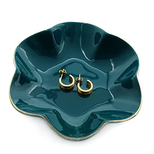 HANKOR Jewelry Dish Tray, Ceramic, 4.7 inch, Green | Ring Dish, Catch all Tray, Cute Vanity Decor, Trinket Tray, Ring Tray, Key Holder Bowl, Girly Room Decor - color: Green