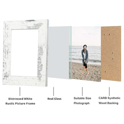 iRahmen 5x7 Picture Frame Set of 4, High Definition Glass Distressed White Frame, 5 x 7 Wood Photo Frames for Tabletop Display and Wall Mounting - color: Distressed White, size: 5X7