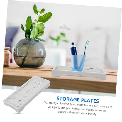 SHINEOFI Marble Design Composite Vanity Tray with Jewelry Organizer and Cosmetics Storage Holder, White Bathroom Countertop Plate for Home Skincare and Toiletries