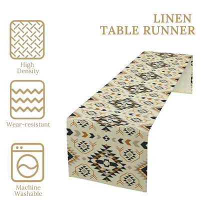 Aztec Geometric Ethnic Table Runner, Western Traditional Style Table Runner for Kitchen Family Dinner Table Holiday Party Farmhouse 13x36in - color: Aztec-1, size: 13x36in