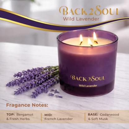 Wild Lavender Scented Candle for Home, Aromatherapy Soy Wax Candle, 3 Wooden Wicks, Long Lasting 50 Hour Burn, Home Fragrance Jar Candle, Gift for Women and Men, 13.4 Oz