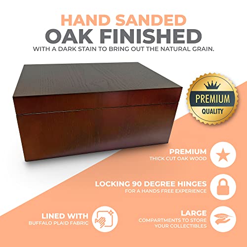 Blake & Lake Large Oak Wooden Keepsake Box - Storage Box Lined with Buffalo Plaid - Decorative Boxes for Home (Hinge Box)