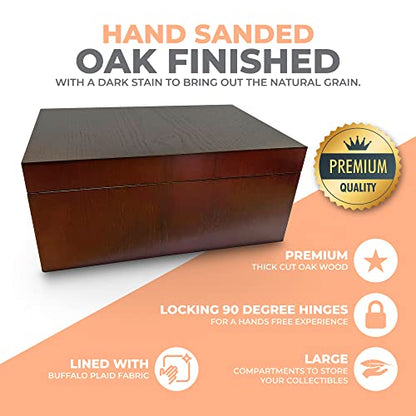 Blake & Lake Large Oak Wooden Keepsake Box - Storage Box Lined with Buffalo Plaid - Decorative Boxes for Home (Hinge Box)