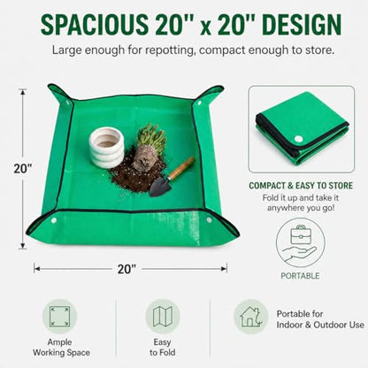 Thickened Waterproof Reusable Garden Mat, 20"X20" Plant Repotting Pad for Soil Changing, Indoor Outdoor Planting, Mess-Free Transplanting Tray, Gardening Gifts for Plant Lovers