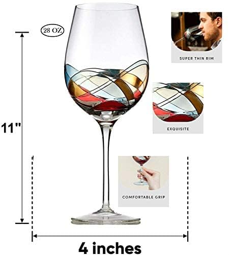 Bezrat Red Wine Glasses Set of 2, Hand Painted Wine Glass, Drinkware Essentials, 11" H, 28oz Wine Lover Large Glass, Glassware Gifts Ideas for Women Inspired by 'Duomo di Milano' Mothers Day (Red) - color: Red, size: 28 ounces