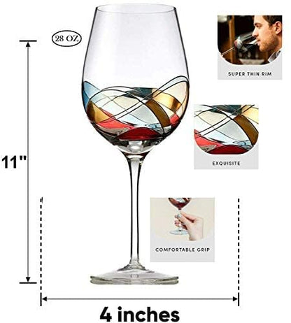 Bezrat Red Wine Glasses Set of 2, Hand Painted Wine Glass, Drinkware Essentials, 11" H, 28oz Wine Lover Large Glass, Glassware Gifts Ideas for Women Inspired by 'Duomo di Milano' Mothers Day (Red) - color: Red, size: 28 ounces