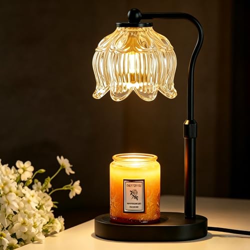 Electric Candle Warmer Lamp with Timer & Dimmer, Height Adjustable Wax Warmer for Jar Candles, Flower Wax Melter with Wood Base, Home Decor House Warming Gifts for Women Mom, Black Wood - color: Black Wood