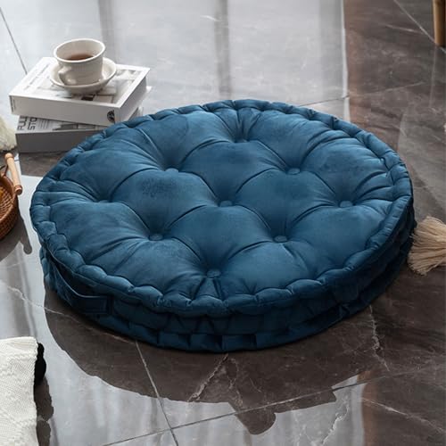 Round Floor Cushion 23.6 Inch Dutch Velvet Tufted Thick, Dark Blue | Thick 2.8-Inch Support for Meditation & Yoga, Portable Handle for Living Room Balcony Dorm Tatami Reading Nook - color: Dark Blue