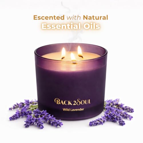 Wild Lavender Scented Candle for Home, Aromatherapy Soy Wax Candle, 3 Wooden Wicks, Long Lasting 50 Hour Burn, Home Fragrance Jar Candle, Gift for Women and Men, 13.4 Oz