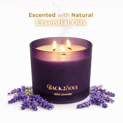 Wild Lavender Scented Candle for Home, Aromatherapy Soy Wax Candle, 3 Wooden Wicks, Long Lasting 50 Hour Burn, Home Fragrance Jar Candle, Gift for Women and Men, 13.4 Oz