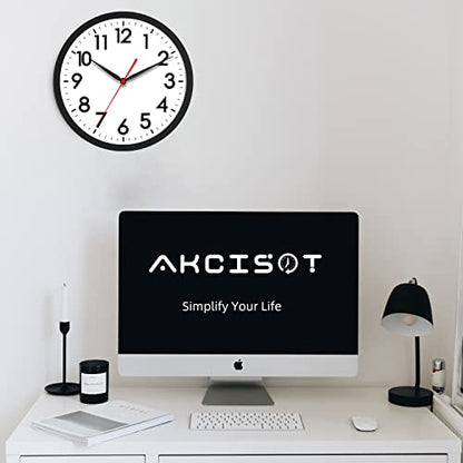 AKCISOT 10 Inch Wall Clock, Silent Battery Operated Analog Clock, Black | Classroom | Kitchen | Office | Easy to Read Numbers | Garage - color: A_black, size: 10 Inch