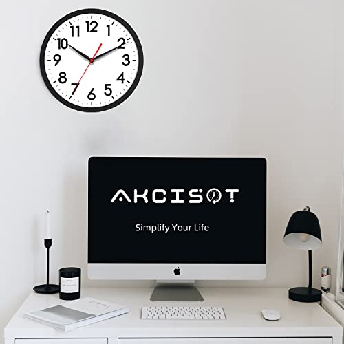 AKCISOT 12 Inch Wall Clock, Silent Battery Operated Analog Clock, Black | Office | Kitchen | Living Room | Classroom | Easy-to-read Numbers - color: A_black, size: 12 Inch