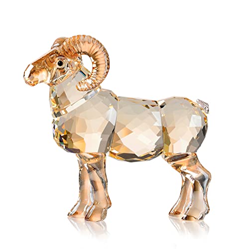 DOJOZ Realistic Animal Crystal Goat Art Figurine Collection Table top Ornament Statue Home Decor (Gold) - color: Gold