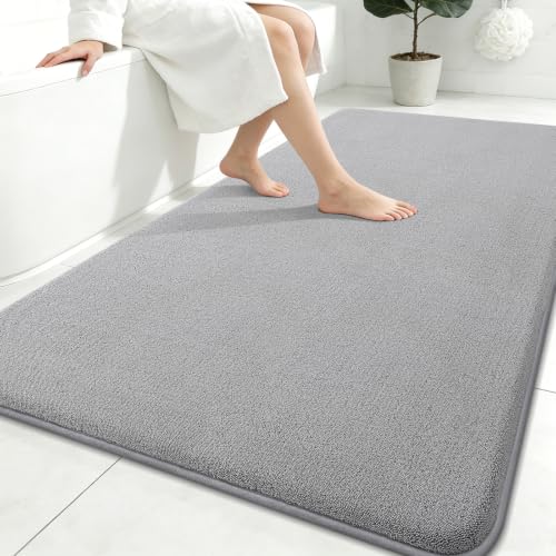 Smiry Memory Foam Bath Mat 71x47, Extra Soft Absorbent Bathroom Rugs | Grey Quick Dry, Machine Washable Bath Mats for Bathroom, Shower, Tub and Home Decor Accessories - color: Grey, size: 71'' X 47''