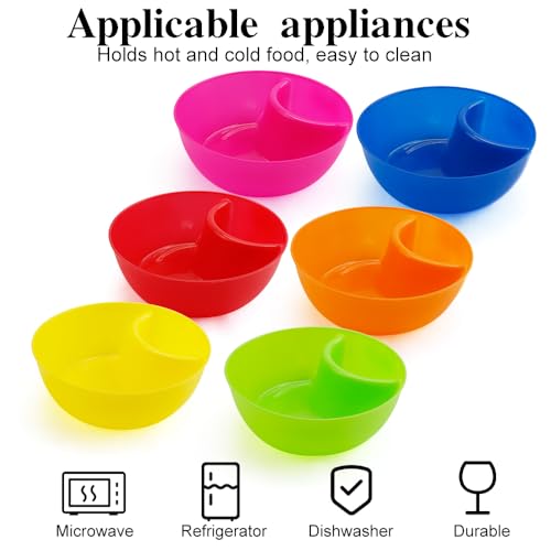 JINGIHE Chip and Dip Serving Set, 6 Pack Anti-Soggy Divided Salsa Bowls Microwave Dishwasher Safe, Plastic Reusable Snack Sauce Containers for Cereal Yogurt Berries