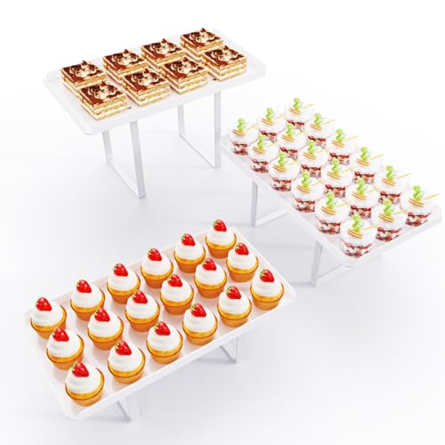 Bakzon 3 Pieces Cupcake Stand Holder, White Acrylic Dessert Table Display Set with Iron Support Legs for Birthday Candy Bar Décor Weddings, Parties Events