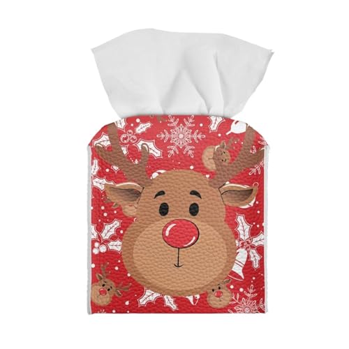 Christmas Elk Reindeer Waterproof Tissue Case, Square Decorative PU Leather Toilet Paper Holder, Car Red Tissue Holder, Bathroom Vanity Countertop Desk Christmas Decor - color: Christmas Elk Reindeer