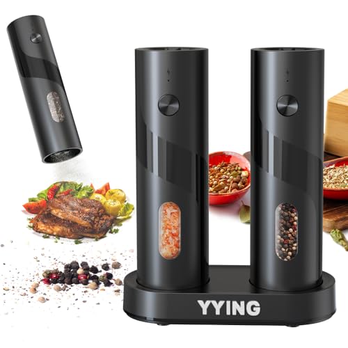 Electric Salt and Pepper Grinder Set Automatic Pepper Mill Grinder | Charging Base & LED Light, Adjustable Coarseness, Large Capacity, One-handed Operation, for Kitchen, Restaurant, Outdoor