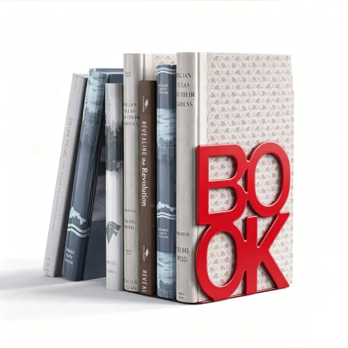Book Ends Red Metal BookEnds for Bookrack Desk,Books | Non-Skid Metal Book End Stopper for Books/CDs/DVDs - color: Red, size: 1 pair