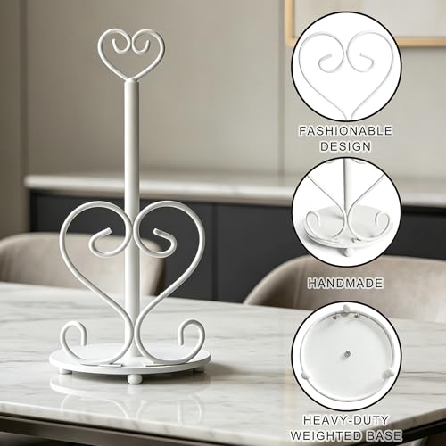 Paper Towel Holders Countertop - Paper Towel Holder Standing - Decorative Paper Towel Roll Holder Metal Paper Towel Holder (Heart Shaped) - color: Heart-shaped(matte White)