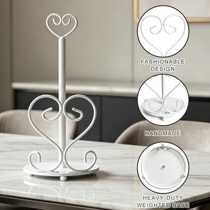 Paper Towel Holders Countertop - Paper Towel Holder Standing - Decorative Paper Towel Roll Holder Metal Paper Towel Holder (Heart Shaped) - color: Heart-shaped(matte White)