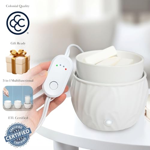 Colonial Candle Wax Melt Warmer with Timer, 3-in-1 Electric Wax Melter for Scented Wax Melts, Cubes, and Tarts | Home, Office, Bedroom, Gift & Décor