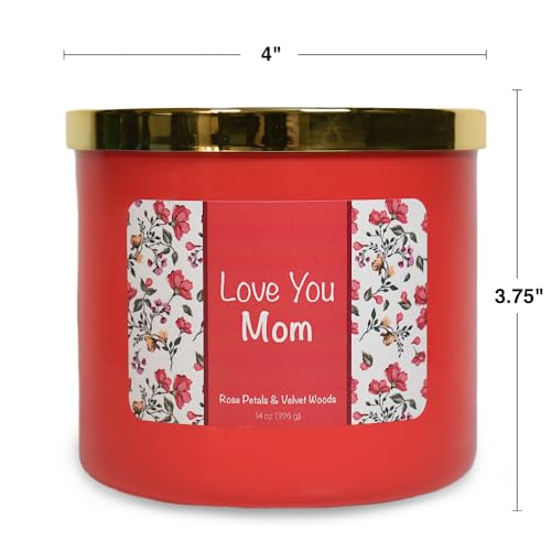 Colonial Candle Love You Mom Candle, 14 oz Rose Petals & Velvet Woods Scented, 3 Wick - Mothers Day Gifts for Mom, Made in the USA - color: Love You Mom