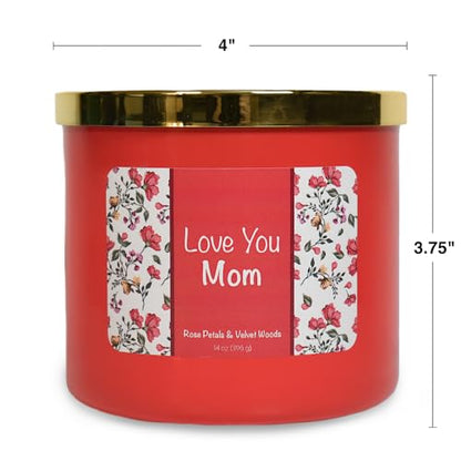 Colonial Candle Love You Mom Candle, 14 oz Rose Petals & Velvet Woods Scented, 3 Wick - Mothers Day Gifts for Mom, Made in the USA - color: Love You Mom