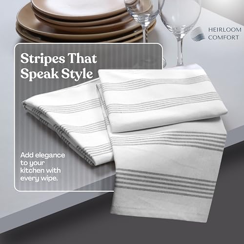 Ash Gray Striped Dish Towels 5 Pack, Ultra Absorbent, Multi Pin Stripe Towel Set, Quick Dry Cotton Kitchen Towels for Cleaning Counters, Drying Dishes, Everyday Cleanup - color: Light Grey, style: 5 Pack