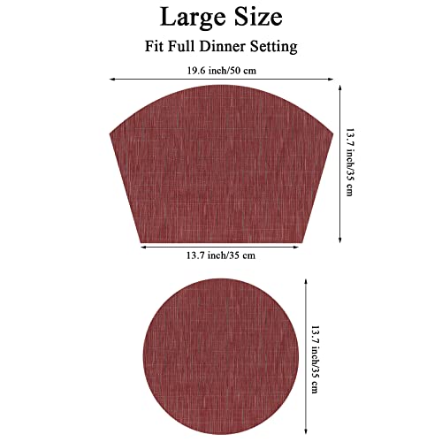 SHACOS Large Size Wedge Placemats with Centerpiece Round Mat Set of 5 Round Table Place Mats Washable Dining Table Placemats Reversible Durable, Burgundy - color: Burgundy